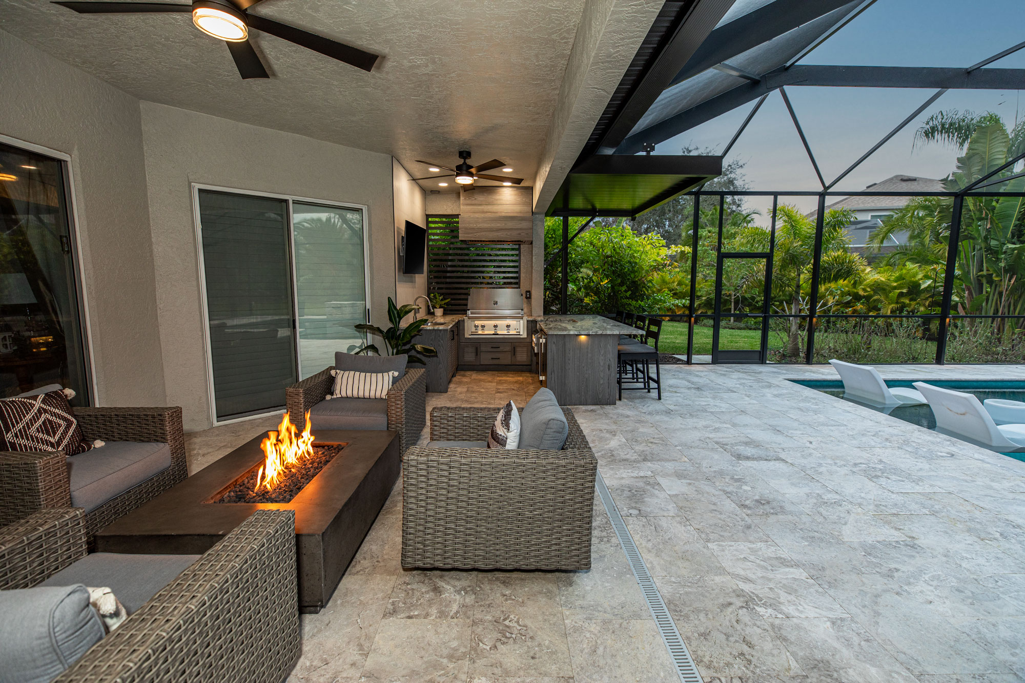 Custom Outdoor Kitchen With Ventilation Hood and Fire Pit Builder Tampa Florida WEB