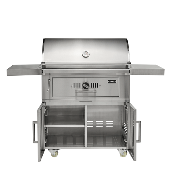 Coyote Outdoor Living 36 Inch Stainless Steel Charcoal Grill On Cart Doors Open