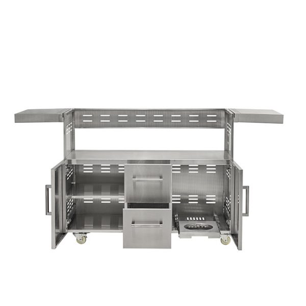 Coyote Outdoor Living 50 Inch Hybrid Gas and Charcoal Grill Cart Doors and Drawers Open