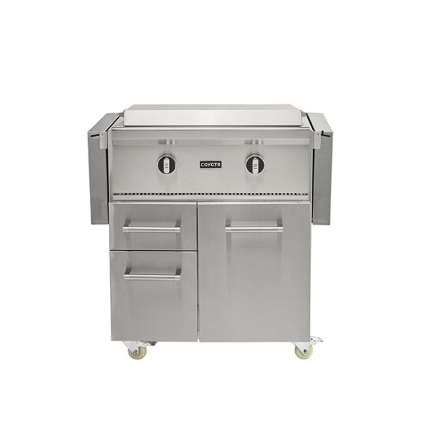 Coyote Outdoor Living 30 Inch Flat Top Griddle on Cart Shelves Down