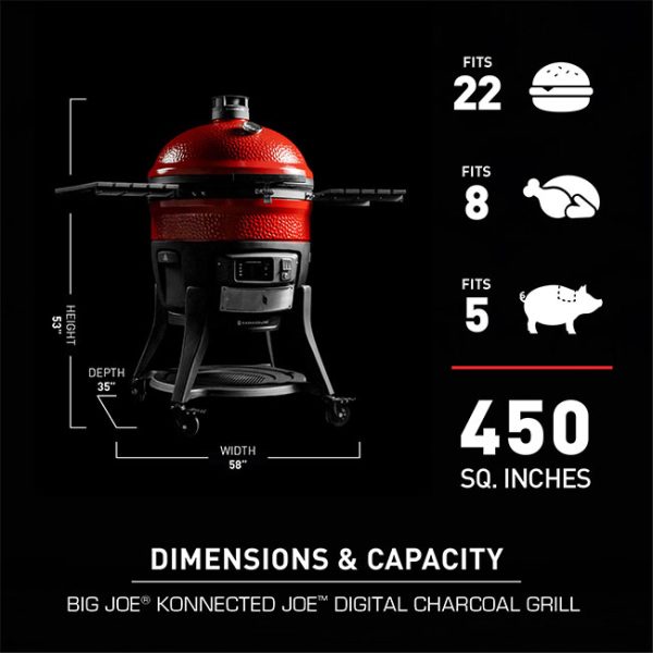 Kamado Joe Big Joe 24 Inch Konnected Joe Digital Charcoal Grill KJ15042425 Cook Capacity
