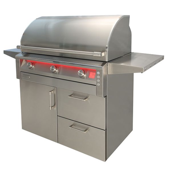 Alfresco Grills Intelligent Professional Gas Grill on Cart with Side Shelf Up