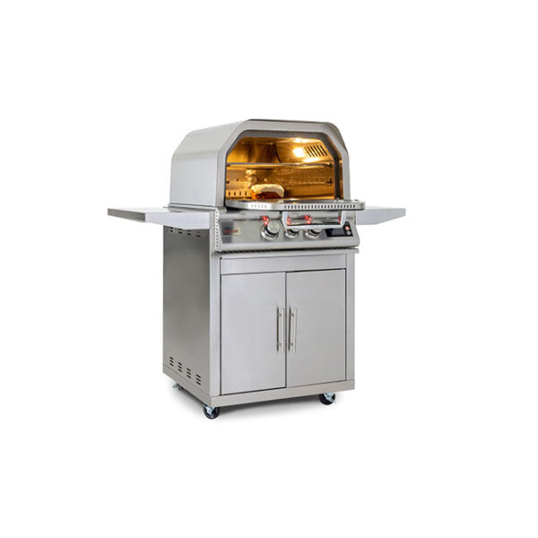 Blaze Grills 26 Inch Pizza Oven With Rotisserie Door Open On Cart'