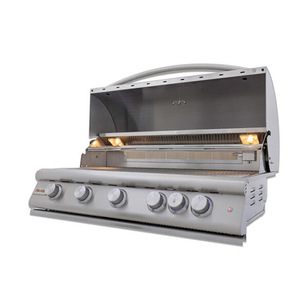 Blaze Grills 40 Inch LTE Plus 5 Burner Premium Gas Grill Lid Open Lights