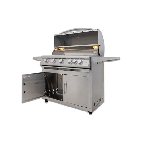 Blaze Grills 40 Inch LTE Plus 5 Burner Premium Gas Grill On Cart Door Open