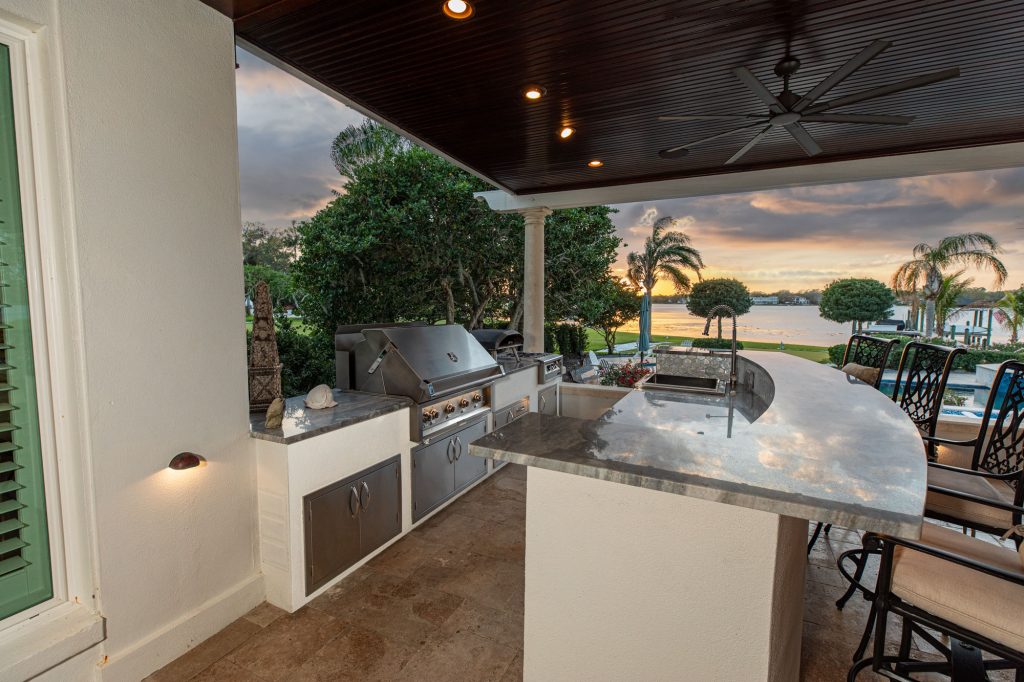 Custom Galley Outdoor Kitchen With Bar Seating Island Tampa Florida WEB