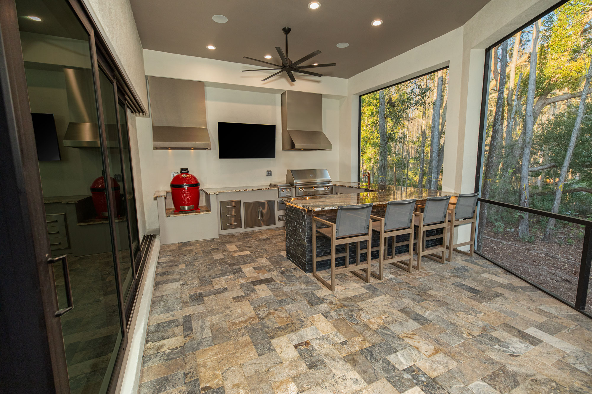 Custom Outdoor Kitchen With Gas Grill and Kamado Grill Tampa Florida WEB