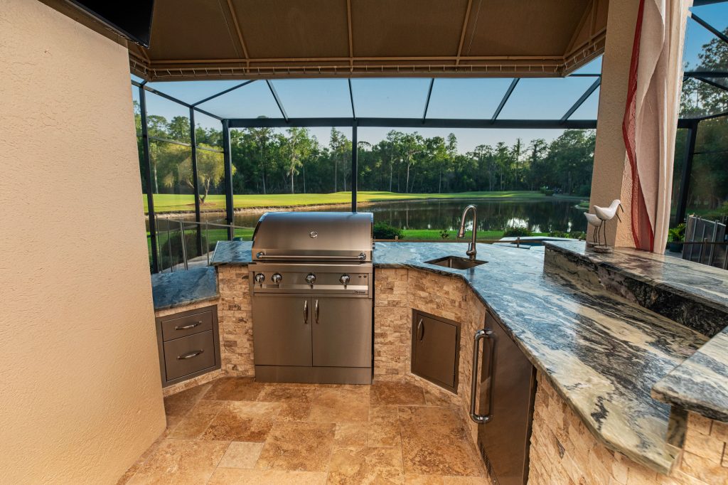 Custom Outdoor Kitchen with Artisan Gas Grill and Leathered Granite in Tampa Florida WEB