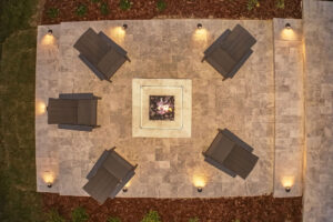 Gas Fire Pit and Travertine Deck With Patio Lighting Tampa Florida WEB