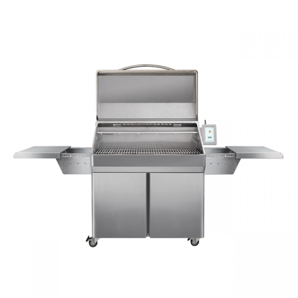 Memphis Pellet Grills Elite Built In ITC3 Grill on Cart With Shelves and Lid Open
