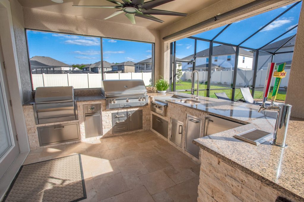 Custom Outdoor Kitchen With Gas And Pellet Grill In Tampa