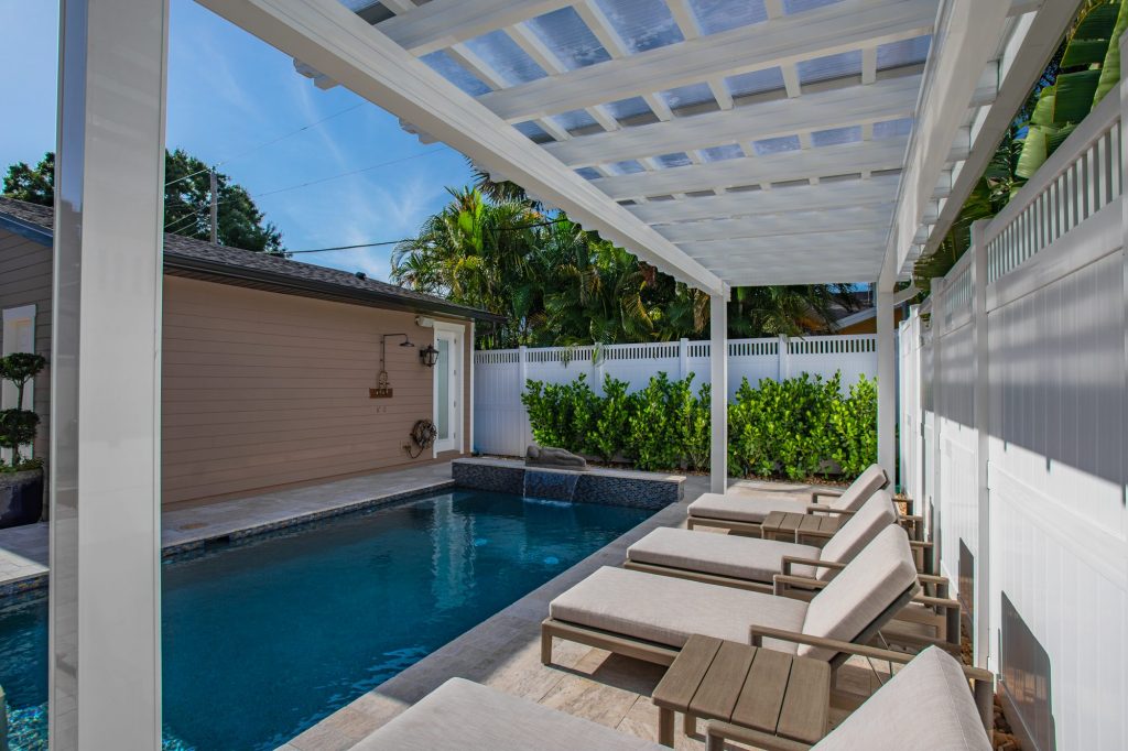 Pergola With Roof Cover And Pool Patio Chairs WEB