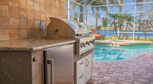 Custom Outdoor Kitchen With Seashell Finish In Odessa | Just Grillin Outdoor Living