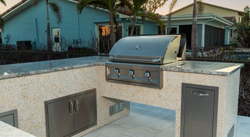 Custom Outdoor Kitchen With Gas Grill and Seashell Finish Tampa Florida WEB