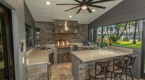 Custom Outdoor Kitchen and Vent Hood With Bar Seating Lutz Florida WEB