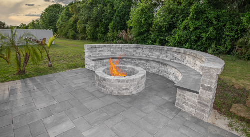 Gray Paver Patio With Seating Bench and Fire Pit Riverview Florida WEB