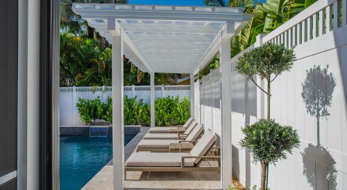 Pool Patio Pergola With Roof Full Side View WEB