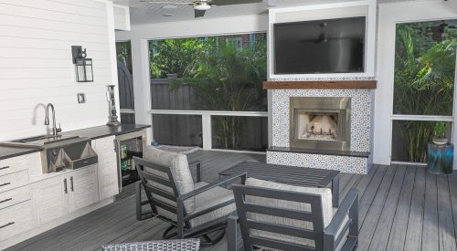 Wood Burning Outdoor Fireplace And Wet Bar